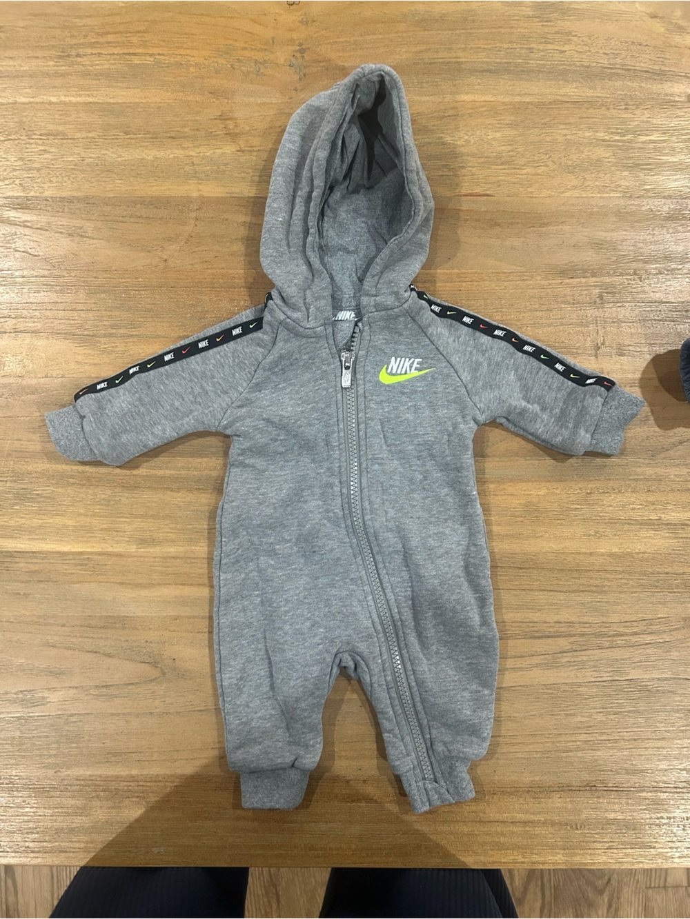 Nike Gray Hooded Footed One-Piece with Neon Logo